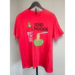 Tee Luv‎ Send Noods T Shirt Mens Large Red Graphic Sriracha Ramen Funny Food Tee